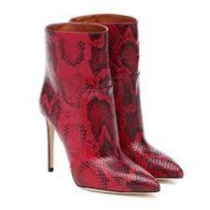 Paris Texas Python Snake Embossed Leather Stiletto Boots Red 40
